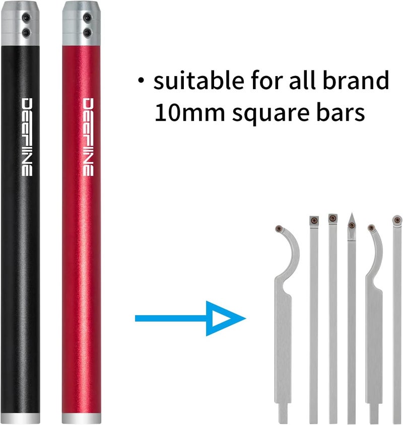 DEEFIINE 2PCS Carbide Wood Lathe Truning Tools Grip Handle, Accept 10mm Square Turning Tool bar (Black and red) - Image 2